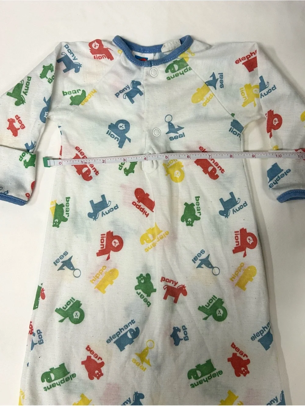 Vintage 1980s Carters Baby Sleep Gown 3-6 Months White Animal Print Tie Bottom